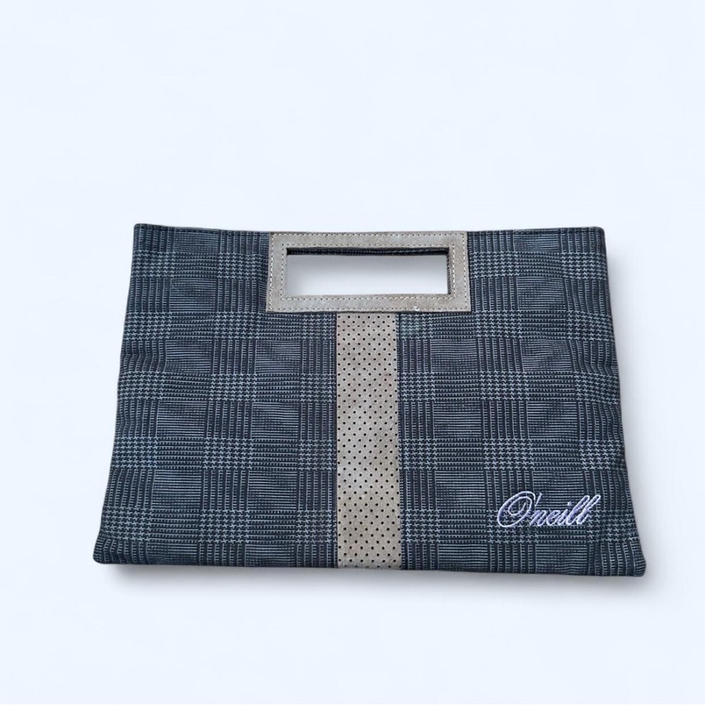 O'Neill Gray Plaid Clutch with Tan Accent